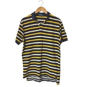 Polo Ralph Lauren polo men’s Large shirt navy yellow white stripe pique textured